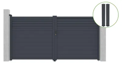 Produktbild von Flügeltor 3,5 m CARPATIA H.180 cm graues Aluminium + 2 Pfosten 20 x 20 cm H. 190