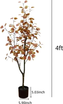 Zdjęcie produktu dla Sztuczna drzewo eukaliptusowe – sztuczna roślina w donicy – wysokość 122 cm – realistyczne jesienne liście – do użytku na zewnątrz, do ustawienia na podłodze – 1 sztuka