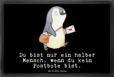 Produktbild von Mr. & Mrs. Panda Schuhabstreifer Postbote Herz 40 x 60 cm - Schwarz - Geschenk, Briefträger, fußmatte, Bodenvorleger, Schmutzmatte, Schmutzfangteppich, Postler