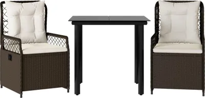 Produktbild von vidaXL 3-tlg. Garten-Essgruppe mit Kissen Braun Poly Rattan