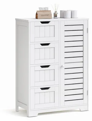 Produktbild von Badezimmerschrank mit 4 Schubladen und 1 Lamellentür, 56x30x82.5 cm