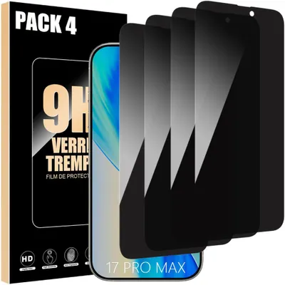 Image de 4 Verres Trempés Anti-Espion pour iPhone 17 Pro Max, Protection d'écran Antichoc Anti-Rayures
