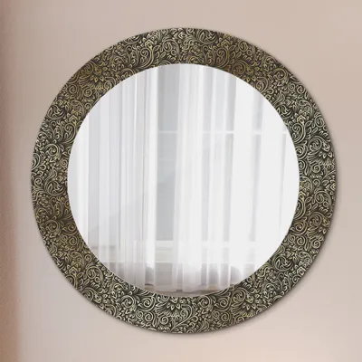 Produktbild von Modern Spiegel - Wandspiegel Design Wandmontage – Badspiegel mit Aufdruck - Rundspiegel - Gold Ornamente - Rund: Ø60 cm