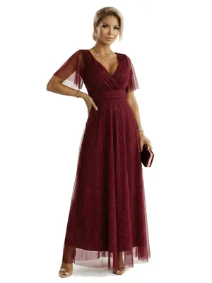 Produktbild von Numoco Abendkleid Melania Maxikleid Partykleid, bordeaux mit Glitzer, Gr. XS-L