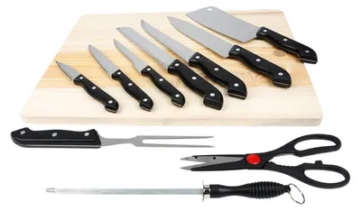 Produktbild von Messer-Set 11-tlg Schneidebrett Küchenmesser Fleischmesser Brotmesser Küchenbeil