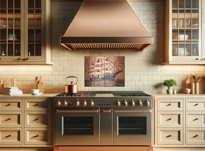 Produktbild von CopperAndCraft Kupfer Wanddeko mit Schiffsmotiv, Handgefertigtes Metall Wandpaneel, Für Küche Kaminwand und Stilvolle Innenräume, EU Herstellung
