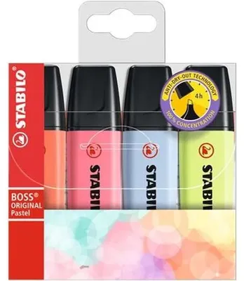 Imagen del producto de Marcador de texto Boss Original Pastel, estuche con 5 unidades, 4 colores
