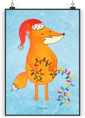 Produktbild von Mr. & Mrs. Panda Bild Fuchs Weihnachten DIN A5 - Eisblau - Geschenk, Füchse, wanddeko, drucke, Plakat, Heiligabend, Kunstdruck, Wandbild, Nikolaus, Weihnachtsmann, Winter