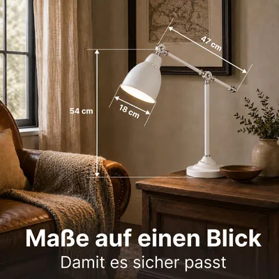Zdjęcie produktu dla Lampa biurkowa, biała, jednoźródłowa, z włącznikiem, ARTE LAMP. Model: Braccio, gwint E27, moc do 60W, idealna do biura i gabinetu. Wymiary: 47 x 18 x 54 cm. Numer modelu: A2054LT-1WH