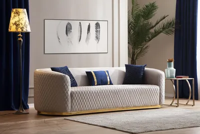 Produktbild von Sofagarnitur Dreisitzer Sessel Edelstahlmöbel Stoffsitzer Blau 3+3+1