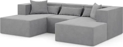 Produktbild von Ecksofa Nova U - 284x180x76cm, 2x Otomane, Sessel, modulares Ecksofa U-form, Hellgrau