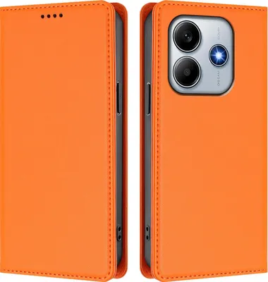 Produktbild von Handyhülle für Xiaomi Redmi Note 14 4G, Kunstleder Klapphülle Stoßfeste Magnetische Hülle mit Ständer Orange