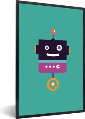 Produktbild von MuchoWow® MuchoWow® Gerahmtes Poster Roboter - Rad - Lila - Grün - Jungen - Kinder 40x60 cm - Poster mit zchwarzem Bilderrahmen - Papierdruck - Wandbilder