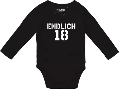 Produktbild von Huuraa Baby Body Endlich 18 Schriftzug 80 Black  Baumwolle Fairtrade Langarmbody Geschenkidee