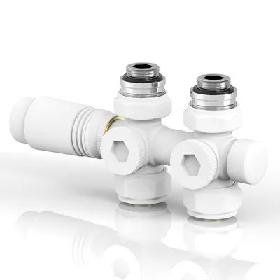 Produktbild von S'AFIELINA Heizkörper Anschlussgarnitur Multiblock Set Heizkörper 15mm/16mm, Weiß, Messing,G 1/2" Gewinde,Für Eckmontage und Durchgangsform