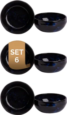 Produktbild von 6 x palmer Bama Blue Schalen Set, Steingut, Ø 12 cm, Inhalt 0,30 L, blau schwarz gesprenkelt, Hochglanz, moderne Ausstrahlung, für Dessert, Müsli oder als Snackschale, stapelbar, spülmaschinenfest