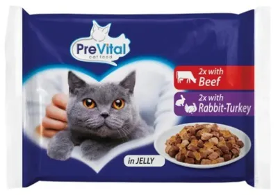 Immagine prodotto di PREVITAL Manzo e coniglio in gelatina per gatti 4x100g
