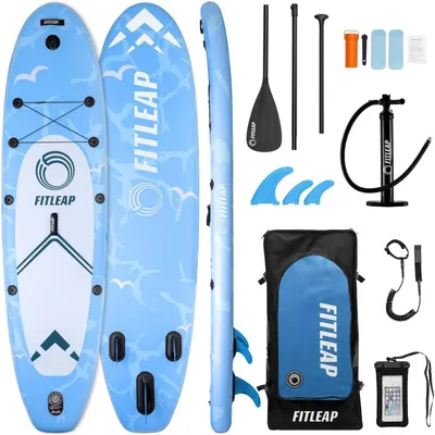 Produktbild von Fitleap Premium Stand Up Paddle Board aufblasbar - SUP Board Set mit Hochdruckpumpe, verstellbarem Paddel und Rucksack - Ideal für Anfänger und Profis - Perfekt für Yoga, Surfen und Wassersport