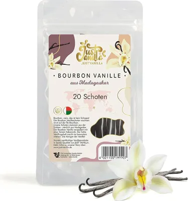 Produktbild von JUST VANILLA Bourbon Vanilleschoten 20 Stk, 42g Premium Bourbon Vanille aus Madagaskar zum Backen, Kochen