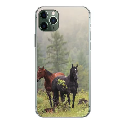 Produktbild von MuchoWow® Handyhülle Schutzhülle Hülle für iPhone 11 Pro Max Pferde - Wald - Nebel Silikon Softcase Handy Hülle - Schutz