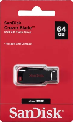 Produktbild von Sandisk Cruzer Blade, 64GB, 64 GB, USB 2.0, Capless, 128-bit AES, SanDisk SecureAccess