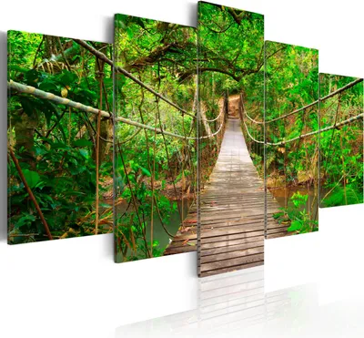 Produktbild von Leinwandbilder Landschaft 200x100 cm Vlies Leinwandbild 5 tlg Kunstdruck modern Wandbilder XXL Wanddekoration Design Wand Bild - Brücke Natur Dschungel Fluss 030212-107