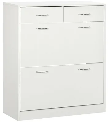 Immagine prodotto di HOMCOM Mobile Scarpiera da 12 Paia con 2 Ripiani Interni Regolabili e 2 Cassetti, in Legno, 80x30x91.5 cm, Bianco