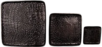 Produktbild von Clayre & Eef 65085 Tablett (Set 3 Stück) 36x36x2 - 26x26x2 - 15x15x2 cm Schwarz