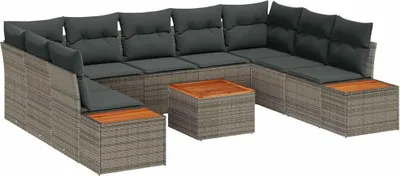 Image de Ensemble de canapés de jardin vidaXL, 10 pièces, gris, en polyrotin