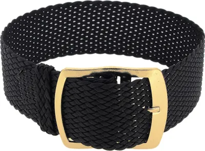 Produktbild von Uhrenarmband Perlon Durchzugsband Textilband 28691, Farbe:schwarz, Stegbreite:20mm, Schließe:Gelbgolden