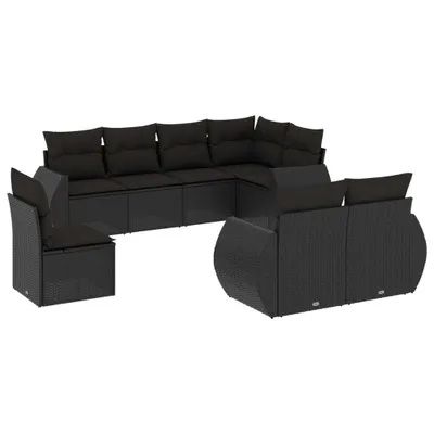 Produktbild von vidaXL 8-tlg. Garten-Sofagarnitur mit Kissen Schwarz Poly Rattan