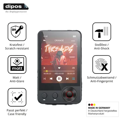 Produktbild von 2x Schutzfolie für Oilsky A55 MP3-Player matt - Anti-Shock 9H Folie dipos Glass Kunststoffglas