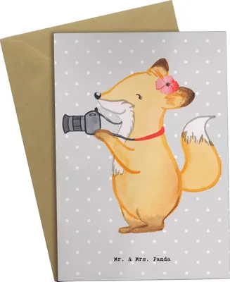 Produktbild von Mr. & Mrs. Panda Grußkarte Fotografin Herz - Grau Pastell - Geschenk, Fotografie, Grußkarten, Ausbildung, kommunionskarte, hochzeitskarten, Paparazzi, einladungskarten