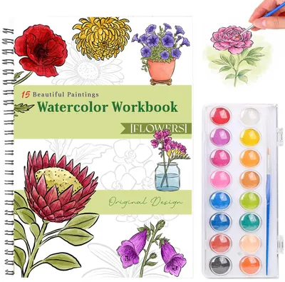 Aquarell-Malbücher Blume, 2 Stück, 15 Blatt, Wasserfarben-Papier