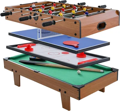 Productafbeelding van Speeltafel 4-in-1 - Combinatietafel Multifunctioneel - Gezinsvermaak - Verwisselbaar Tafeloppervlak - 81 x 43 x 305 cm - Meerkleurig