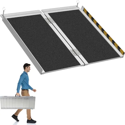 Produktbild von Hengda Rollstuhlrampe Rollirampe Auffahrschiene Klappbar Auffahrrampe Alu rutschfeste Oberfläche 61cm bis 270kg