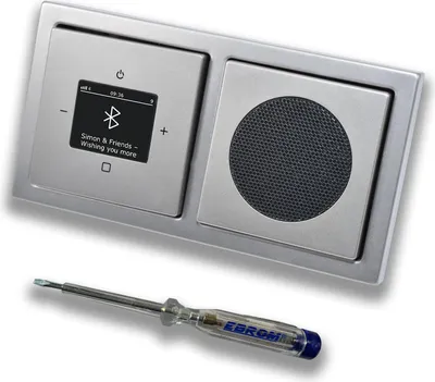 Produktbild von Busch Jäger DAB+ Unterputz Bluetooth (in and out) Radio 8217U-101 PUR Edelstahl, Komplett-Set mit Lautsprecher, Abdeckungen und Rahmen + EBROM Phasenprüfer zur Montage der Geräte - 8217 U – 101
