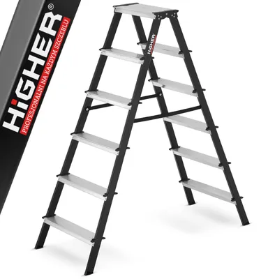 Zdjęcie produktu dla Drabina drabinka domowa 2x6 dwustronna składana MOCNA 150 kg HIGHER schodki