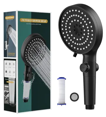 Produktbild von Duschkopf Hochdruck Schwarz 5 Strahleinstellungen Wassersparend mit Filter