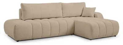 Immagine prodotto di Divano angolare con funzione letto, modello Baloa, rivestito in velluto color beige