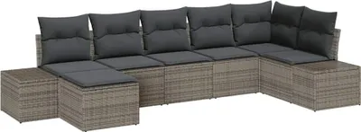 Obrázek produktu pro Sada zahradních pohovek s polštářem 7 pcs Šedá Poly ratan