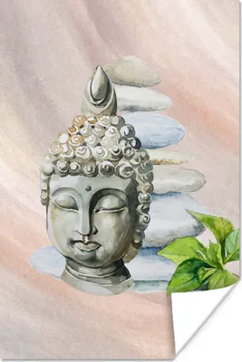 Produktbild von MuchoWow® Poster Buddha - Kopf - Steine 80x120 cm - Papierdruck