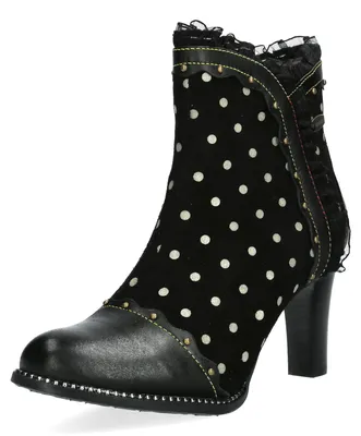 Produktbild von Laura Vita Damen Leder Stiefelette mit Muster gepunktet Alcbaneo 160, Größe:39 EU, Farbe:Schwarz