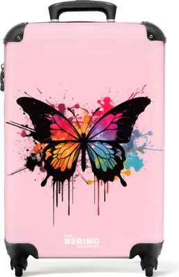 Obrázek produktu pro NoBoringSuitcases.com Dětské příruční zavazadlo 55x35x20 cm, 36L, roztomilé potisky pro dívky: Růžová - barevný motýl, kufr na 4 kolečkách