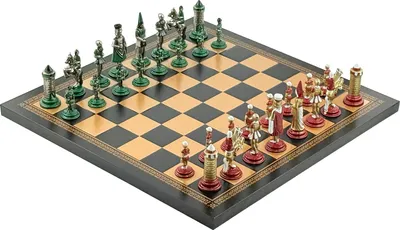 Image de Jeu d'échecs médiéval avec pièces en métal Italfama + plateau en simili cuir 33 x 33 cm