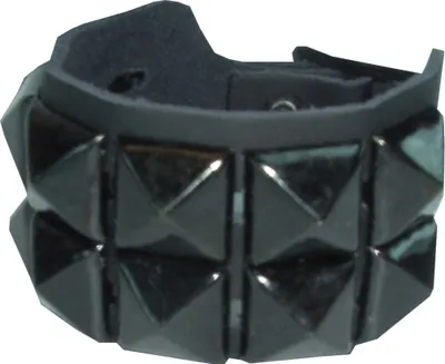 Produktbild von Pyramidennieten - Armband Leder schwarz / Nieten schwarz, 2-reihig