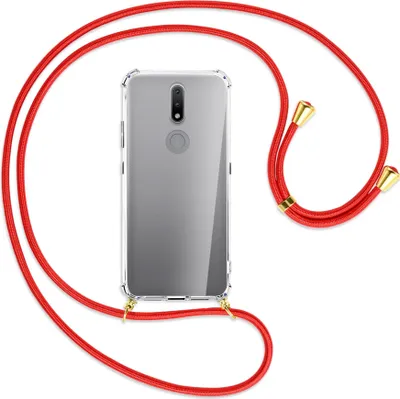 Produktbild von Handykette Backcover-Schutzhülle mit Band (Metall goldfarben) für Nokia 2.4 - rot