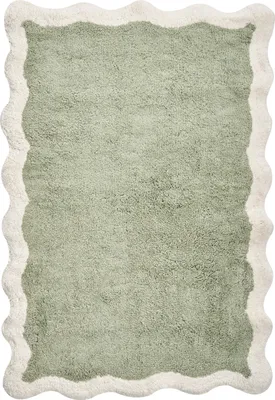 Produktbild von BELIANI Badematte Beige/Grün Baumwolle 60 x 90 cm Rechteckige Form Flauschiger Badematte geometrisches Muster Badezimmer Zubehör Modernes Design