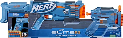 Product packaging for a Nerf Elite 2.0 Stockpile Pack.