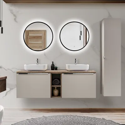 Produktbild von Badmöbel Set in taupe mit Vintage Oak Eiche PUEBLA-56-TAUPE B/H/T 190/200/46 cm